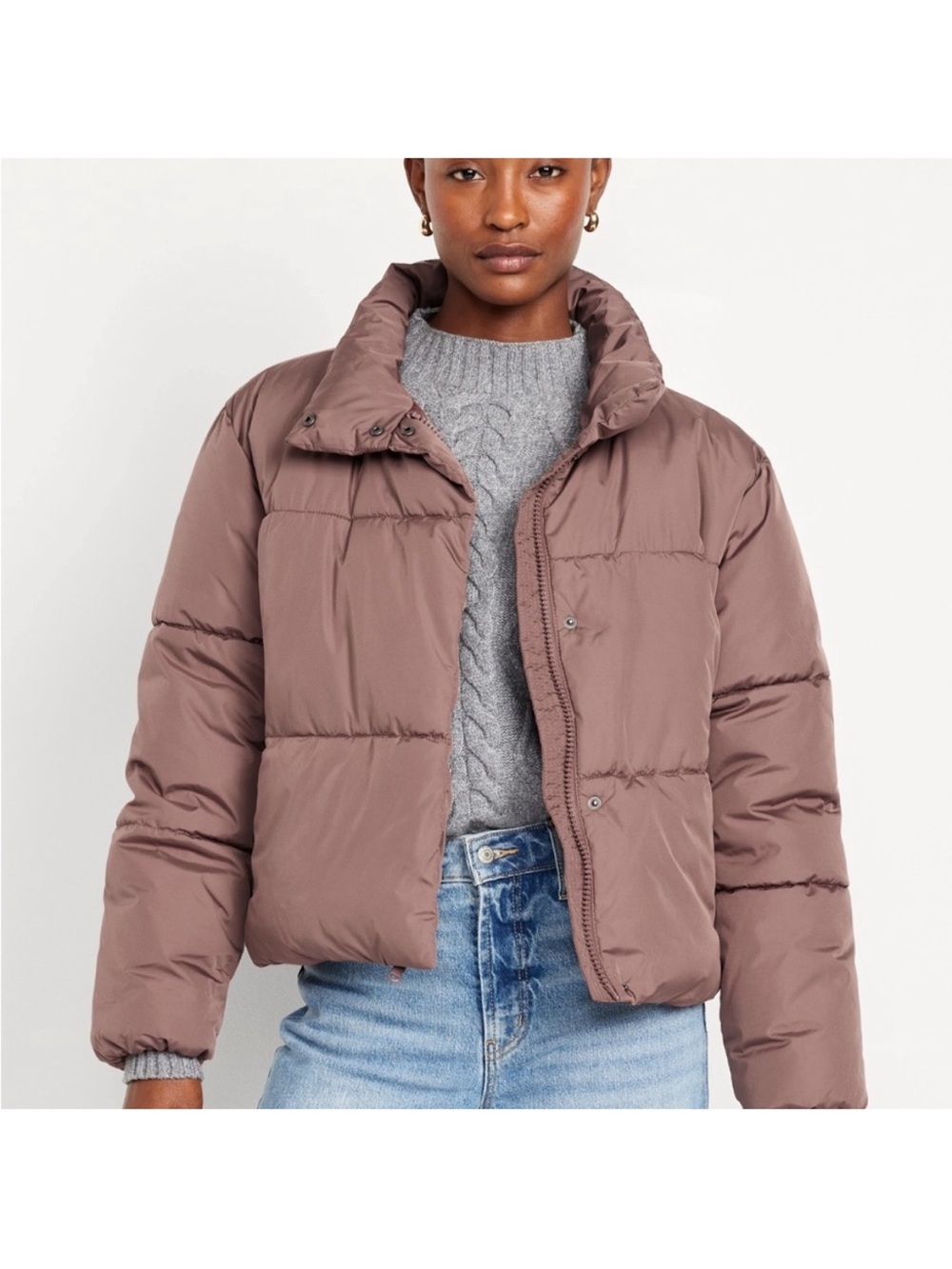 Old Navy Dusty Mauve Cropped Puffer Jacket